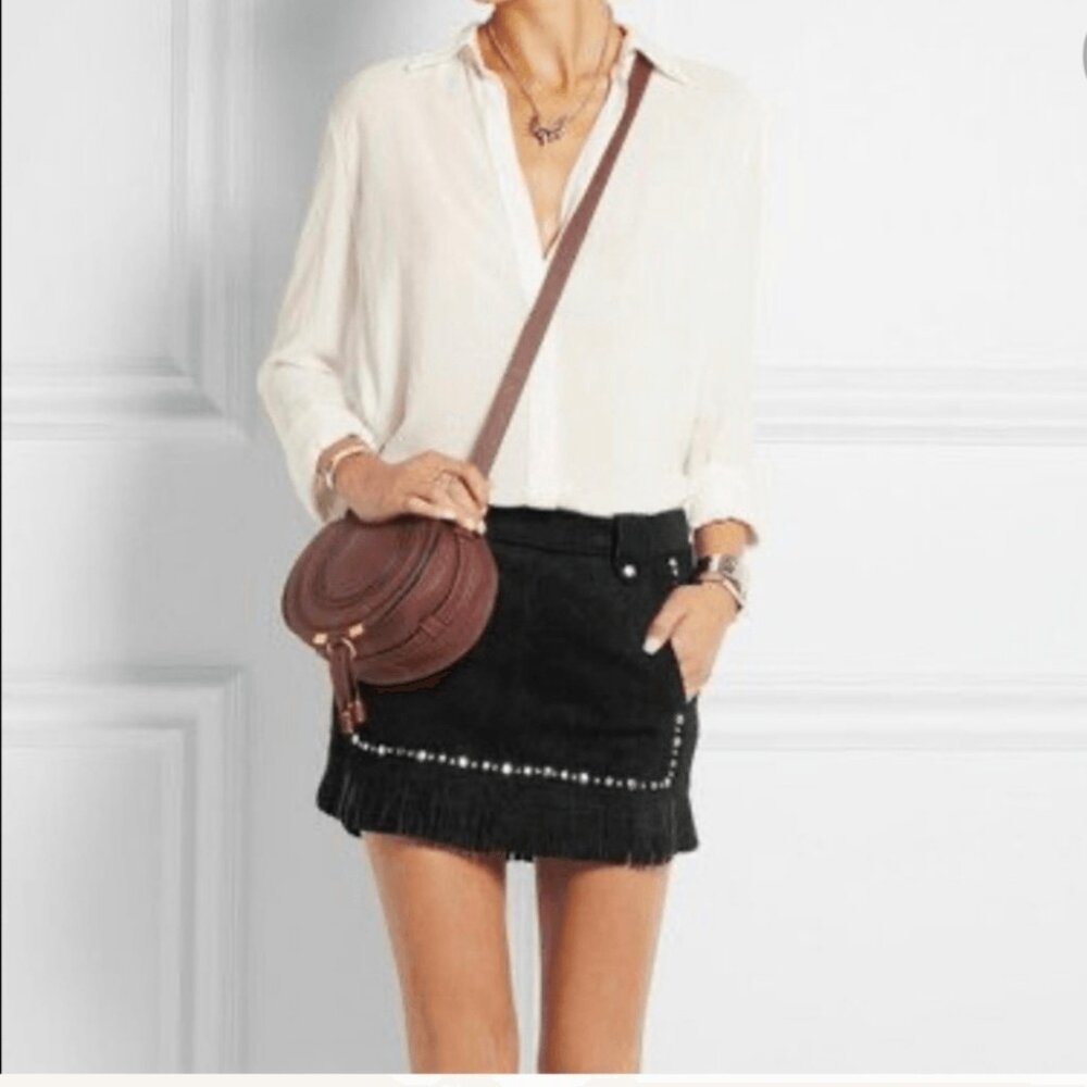 Maje Jacob Black Fringed Studded Skirt (size 38, medium)